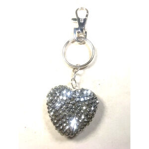 Rhinestone Heart Keychain Purse Clip Silver Tone